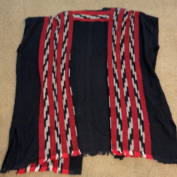 Deborah Hughes handwoven poncho red black ikat - Picture 9 of 9